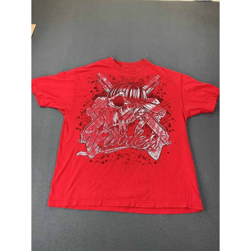Fearless‎ Shirt Mens L Red Skull Crossed Guns Graphic Tee Tagless Cotton